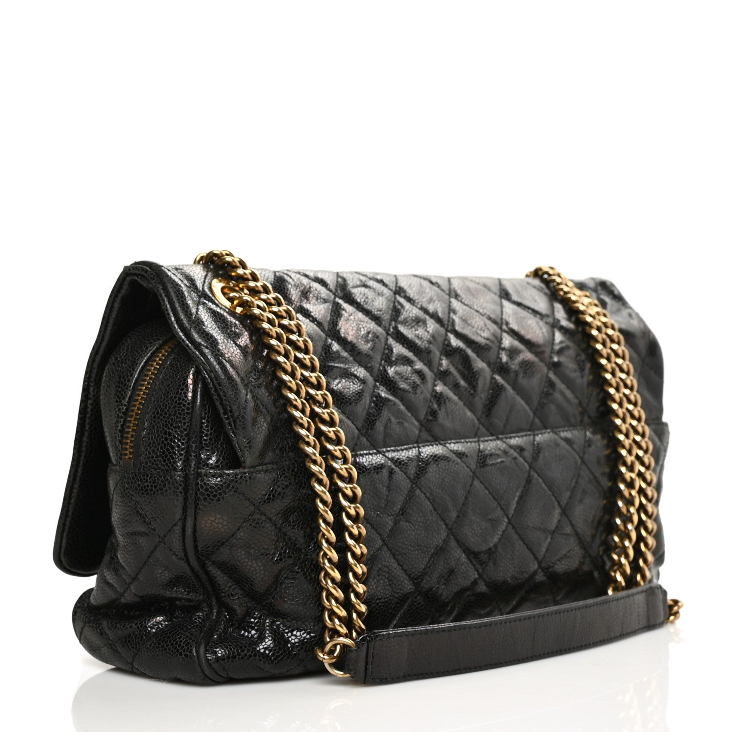 Chanel Crumpled Grained Calfskin Quilted Large Shiva Flap Black 3 of 11