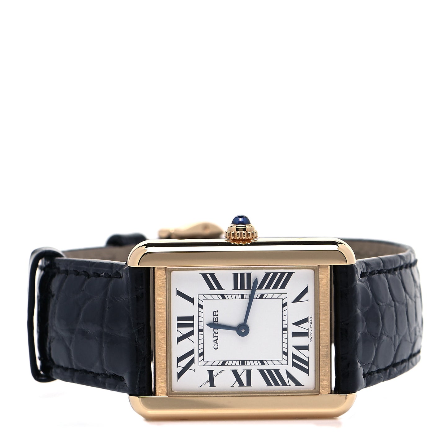 Stainless Steel 18K Yellow Gold Alligator 24mm Tank Solo Quartz Watch
