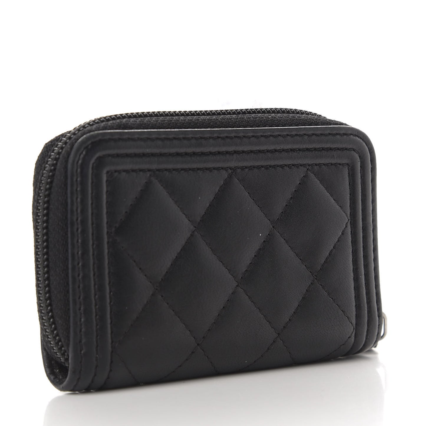 Lambskin Quilted Zip Around Boy Coin Purse Wallet Black
