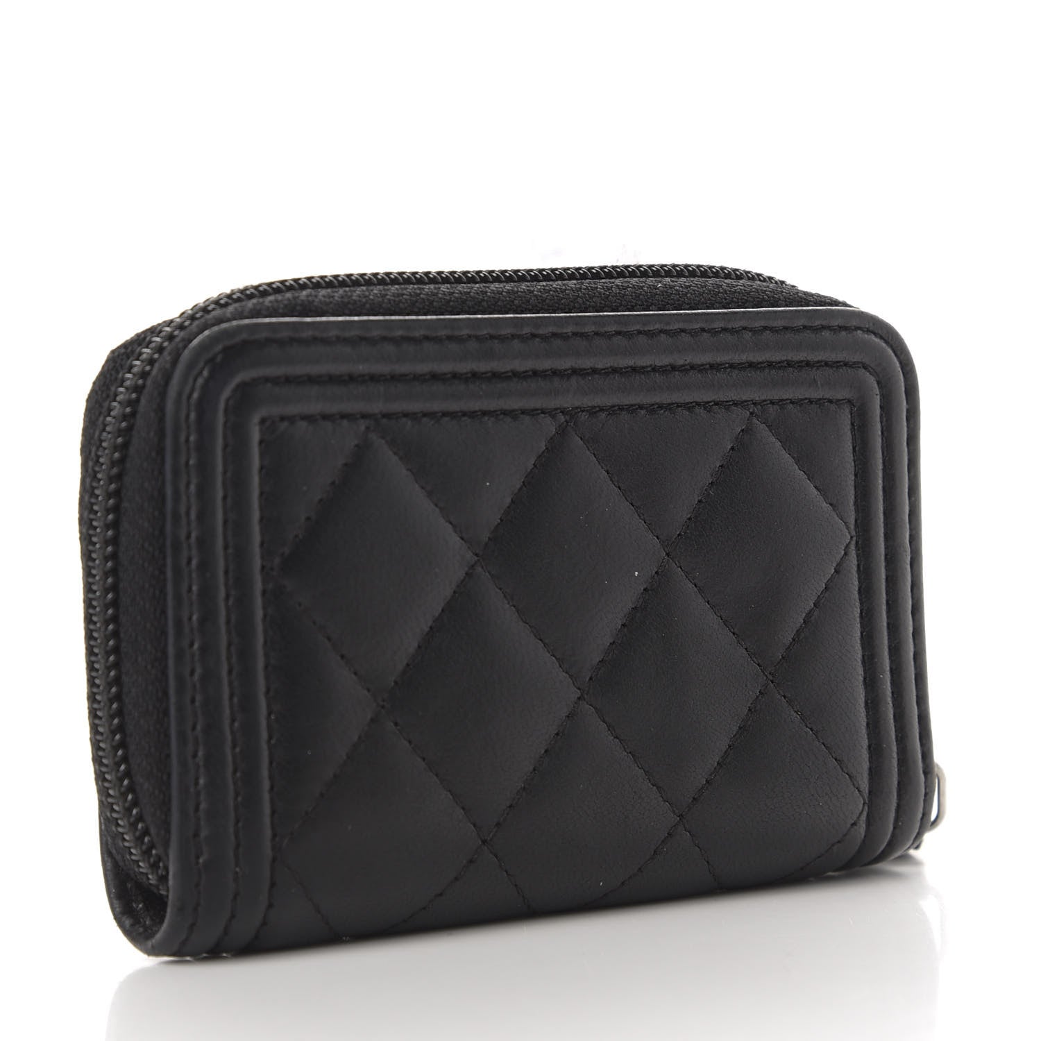 Chanel Lambskin Quilted Zip Around Boy Coin Purse Wallet Black 3 of 9