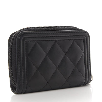 Chanel Lambskin Quilted Zip Around Boy Coin Purse Wallet Black 3 of 9