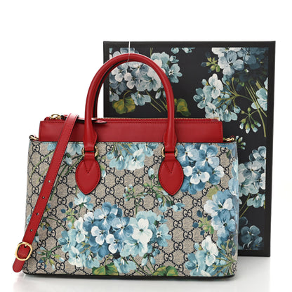 Gucci GG Supreme Monogram Blooms Medium Zip Top Tote Beige Blue Navy Hibiscus Red 12 of 12