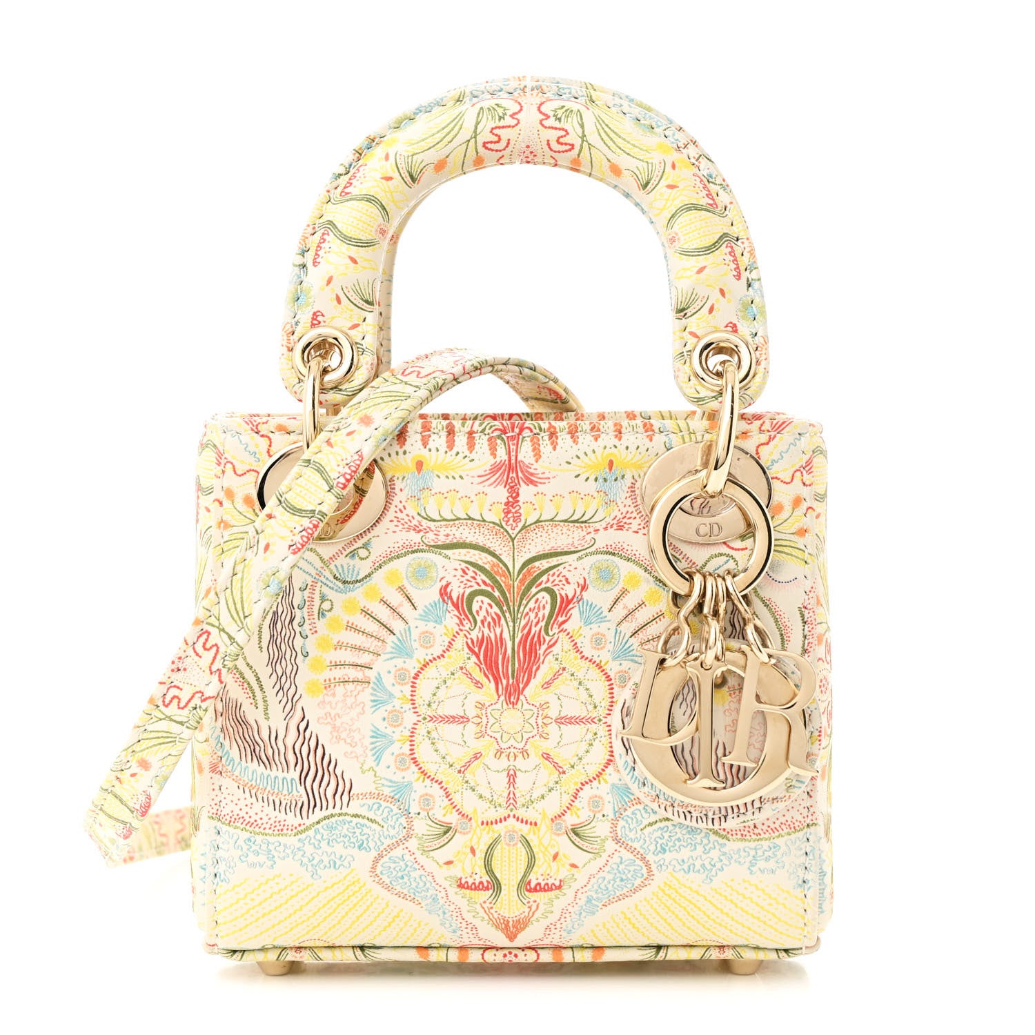 Christian Dior Calfskin Embroidered Mini Lady Dior White Multicolor 1 of 11