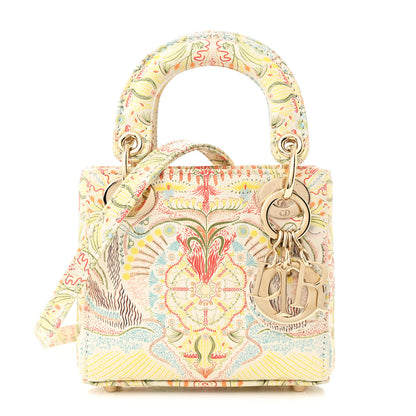 Christian Dior Calfskin Embroidered Mini Lady Dior White Multicolor 1 of 11
