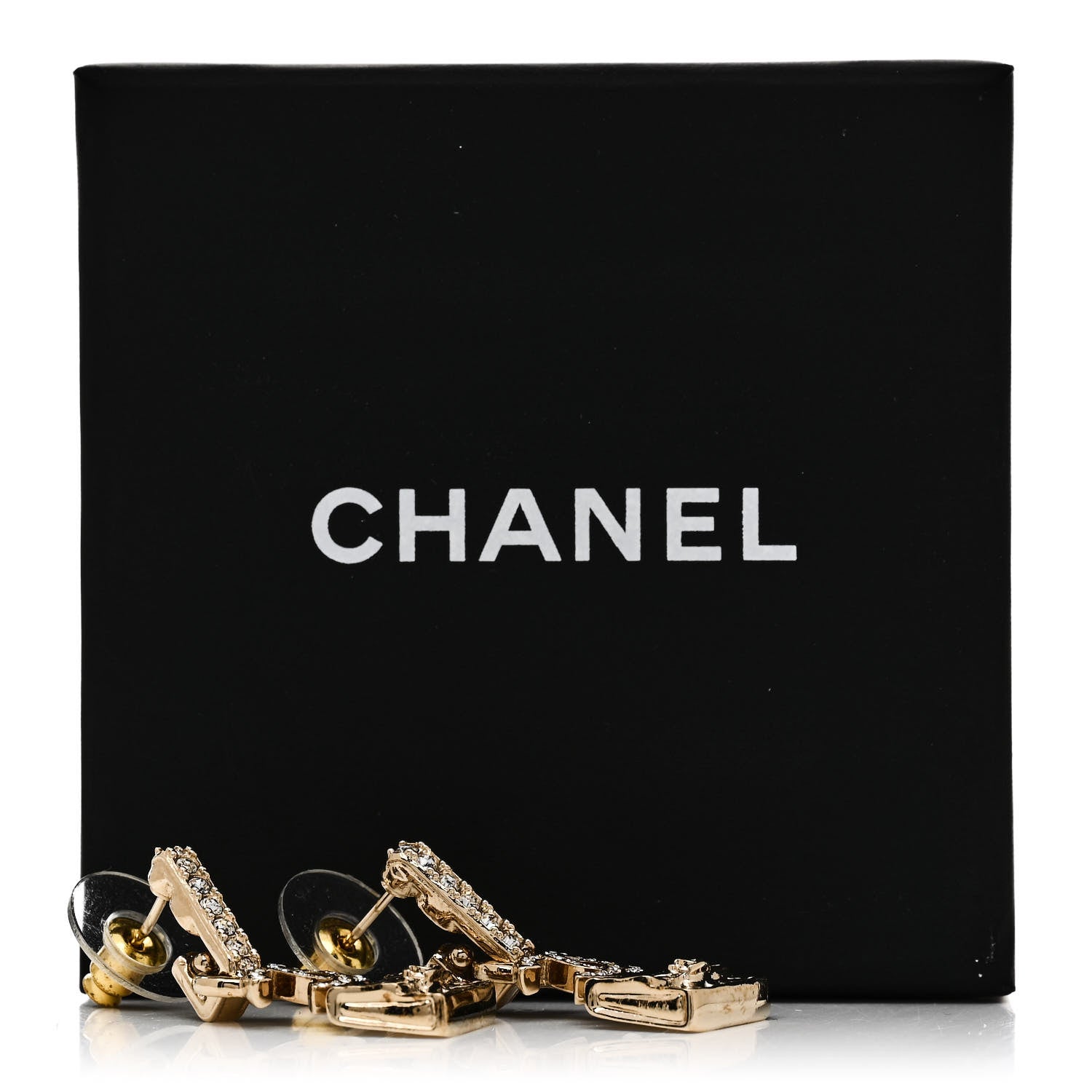 Chanel Crystal CC Quilted Flap Bag Drop Earrings Gold 5 of 5