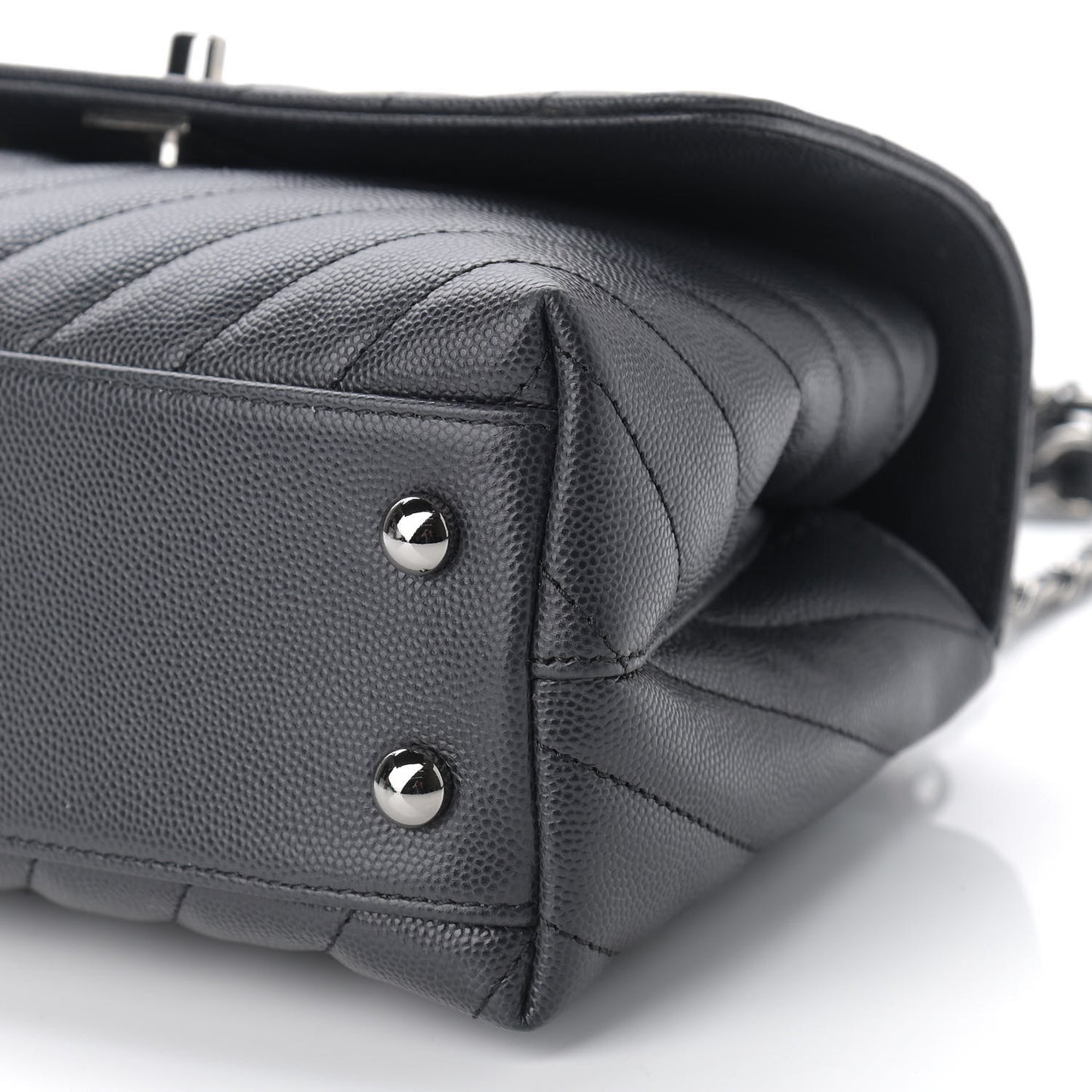 Caviar Chevron Quilted Mini Coco Handle Flap Dark Grey