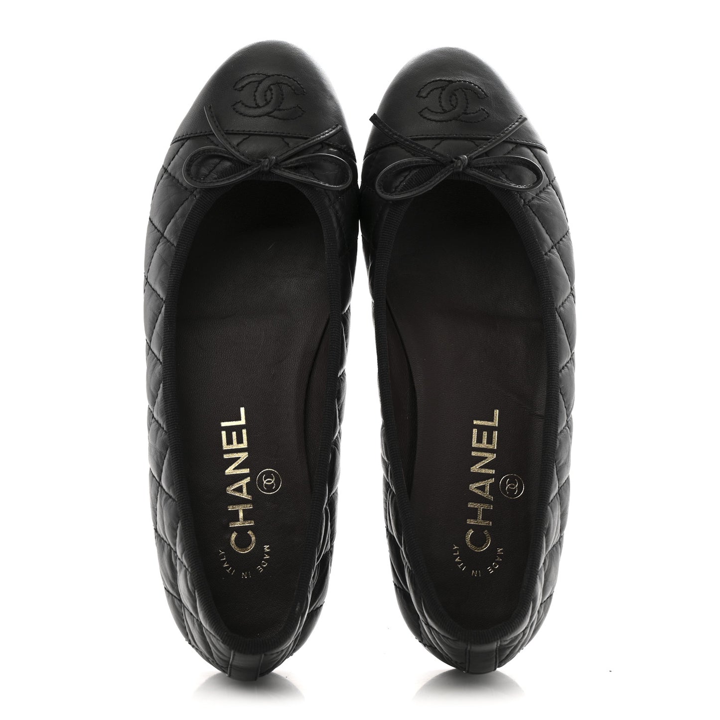Aged Calfskin Quilted CC Cap Toe Ballerina Flats 37 Black
