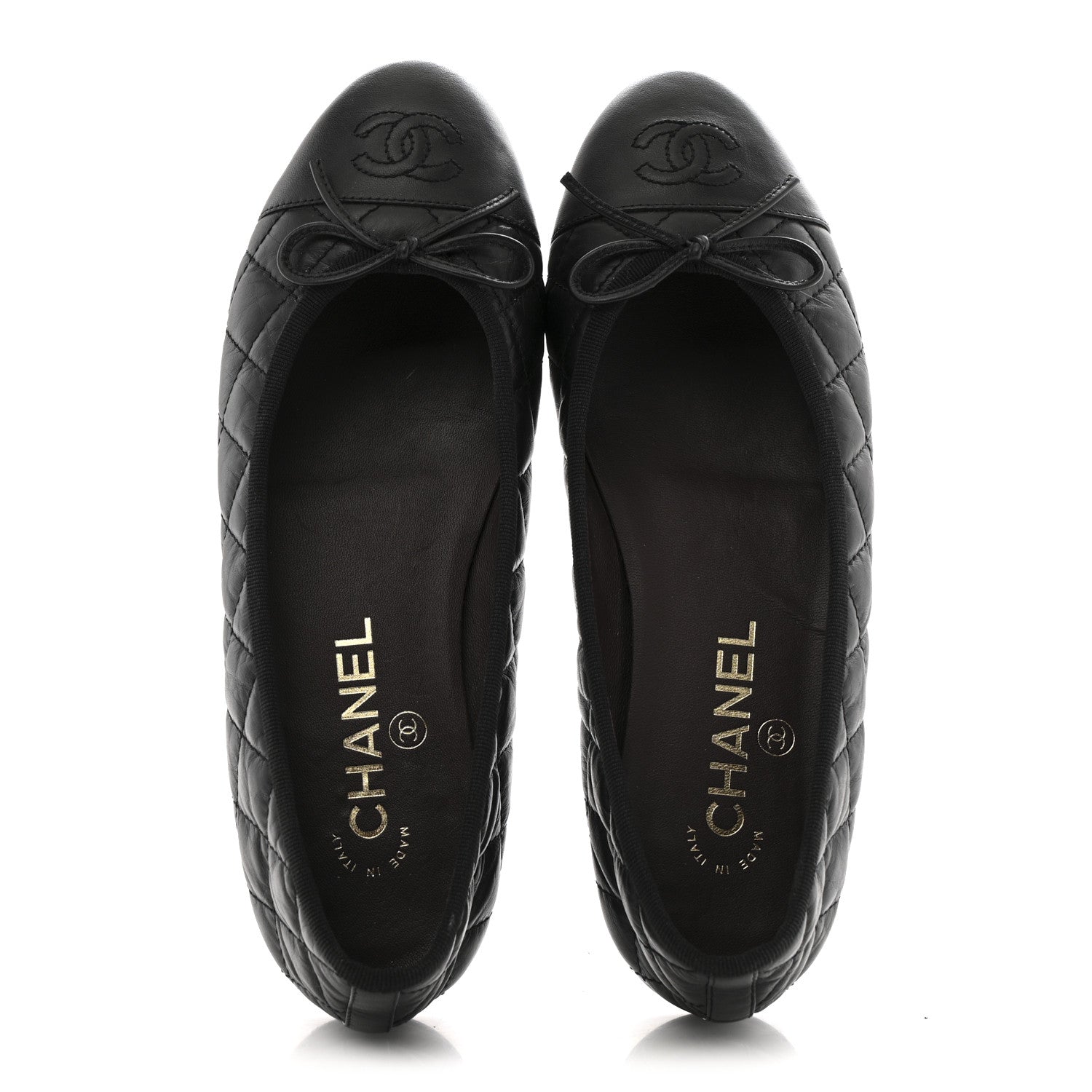 Chanel Aged Calfskin Quilted CC Cap Toe Ballerina Flats 37 Black 2 of 12