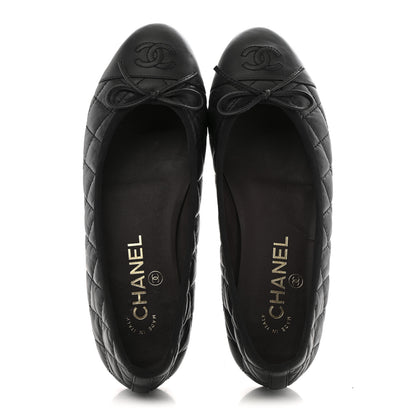 Chanel Aged Calfskin Quilted CC Cap Toe Ballerina Flats 37 Black 2 of 12