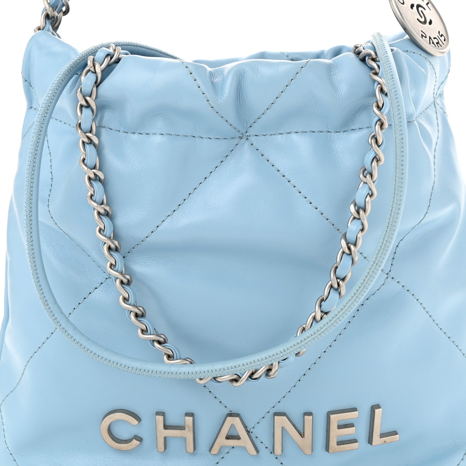 Chanel Shiny Calfskin Quilted Mini Chanel 22 Light Blue 8 of 10