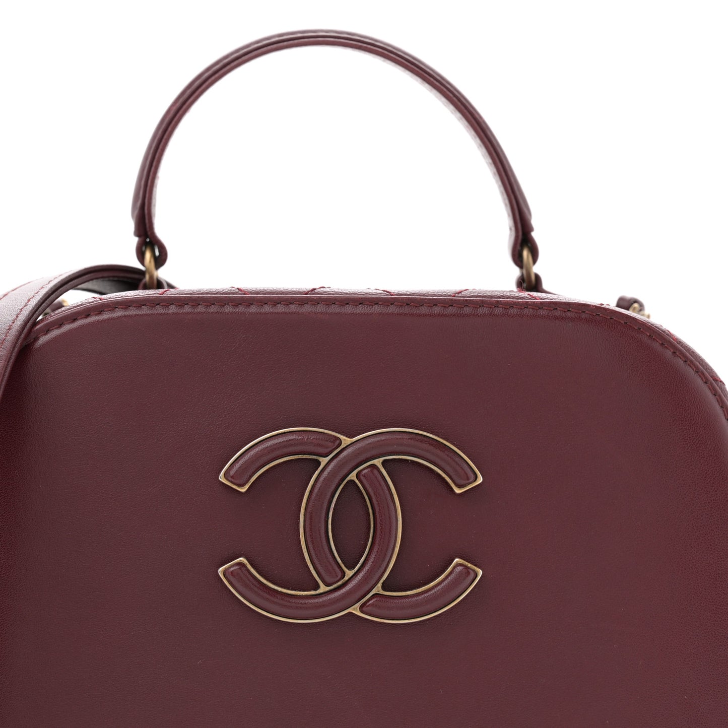 Shiny Calfskin Goatskin Quilted Small Coco Curve Vanity Burgundy
