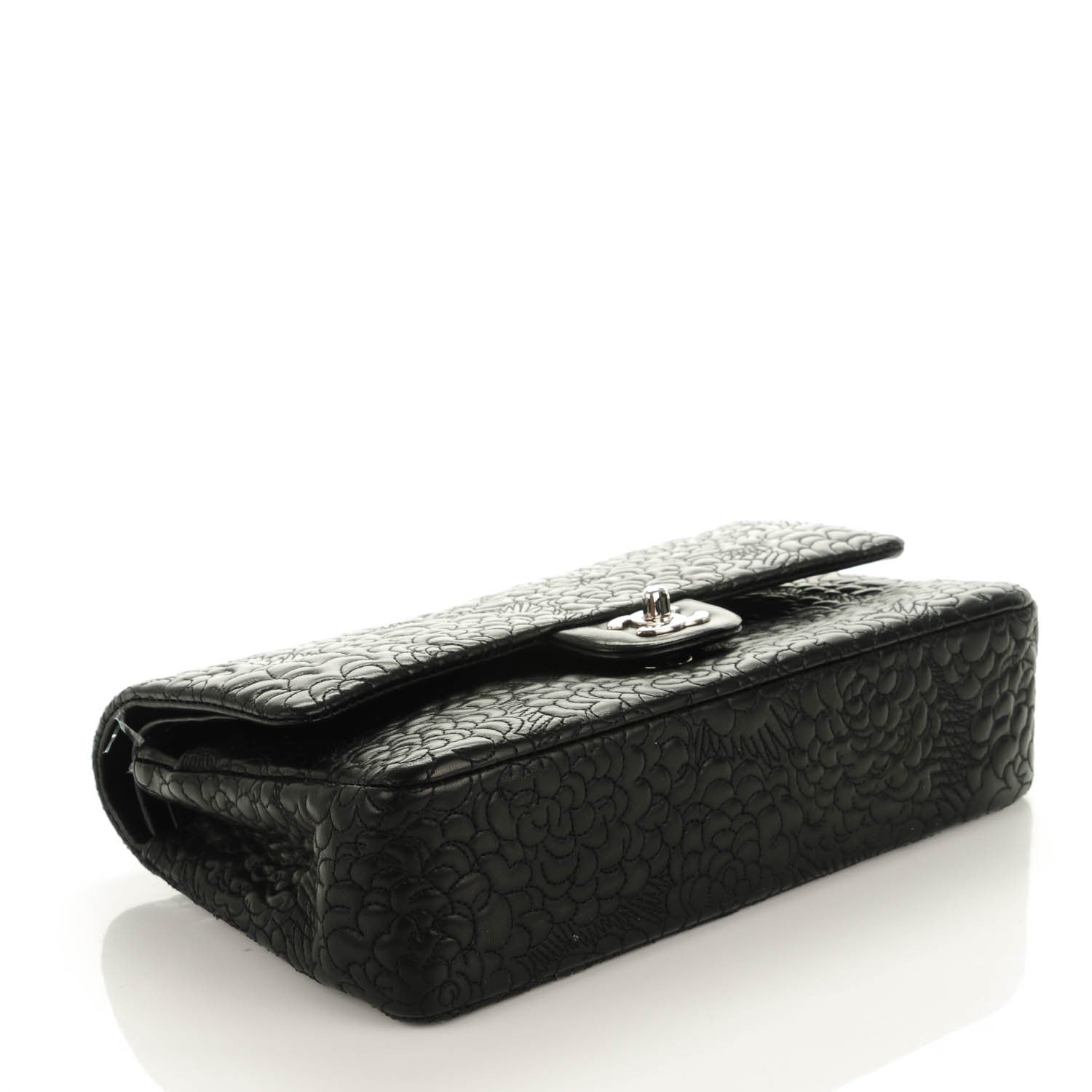 Chanel Lambskin Camellia Stitched Medium Double Flap Black 4 of 9