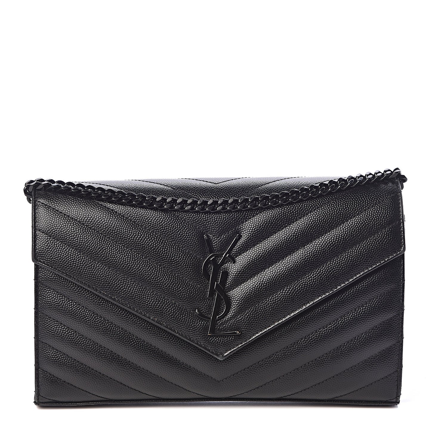Grain De Poudre Matelasse Chevron Monogram Chain Wallet Black