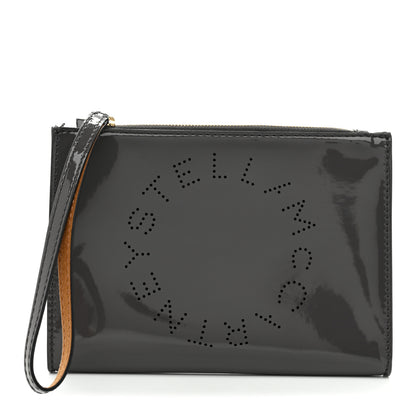 Stella McCartney Patent Faux Leather Perforated Logo Pouch Caviar 1 of 8