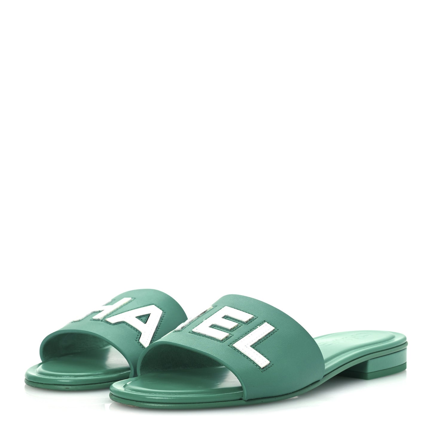 Calfskin Patent Calfskin Logo Mules 38 Green White