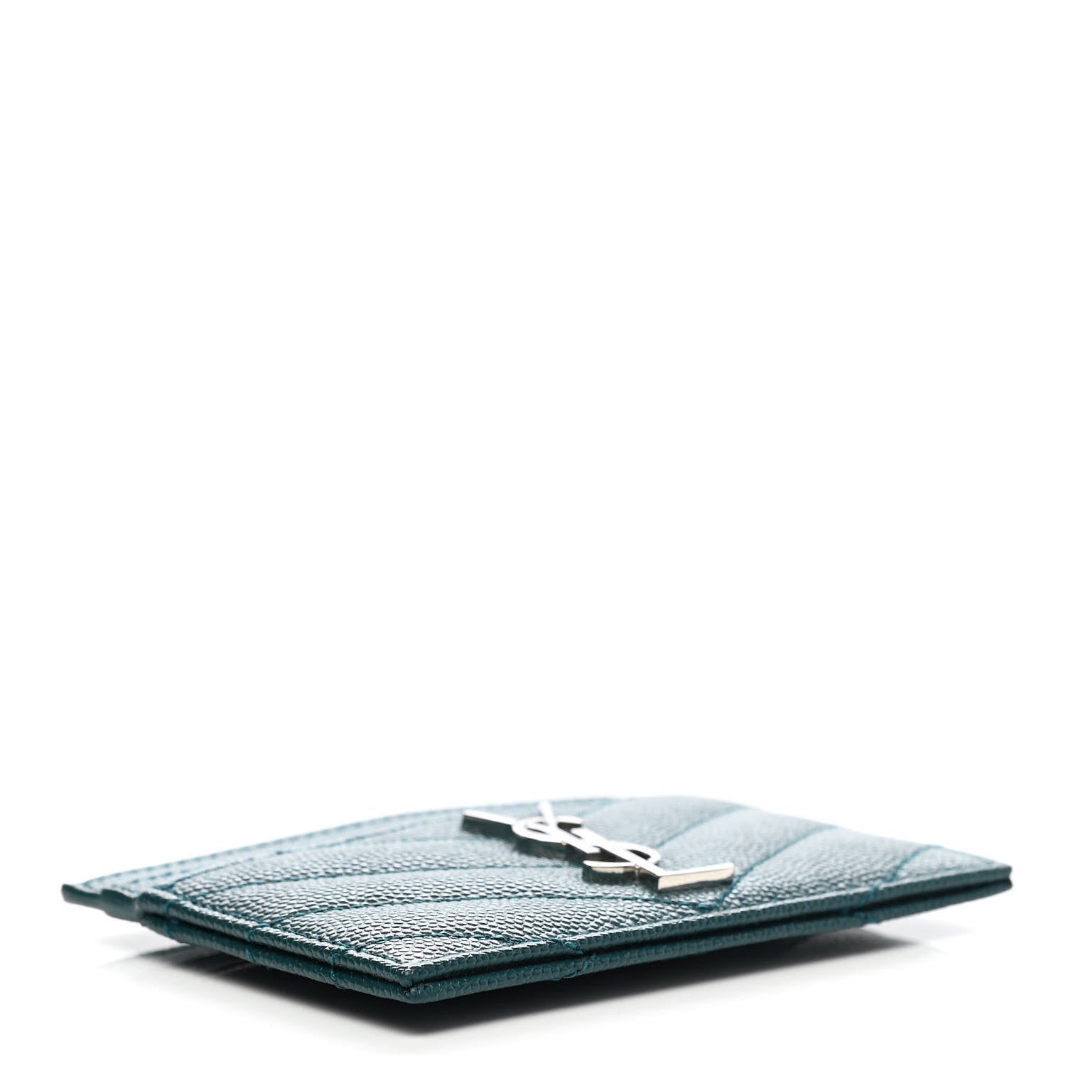 Saint Laurent Grain De Poudre Matelasse Chevron Monogram Credit Card Case Peacock Green 4 of 7
