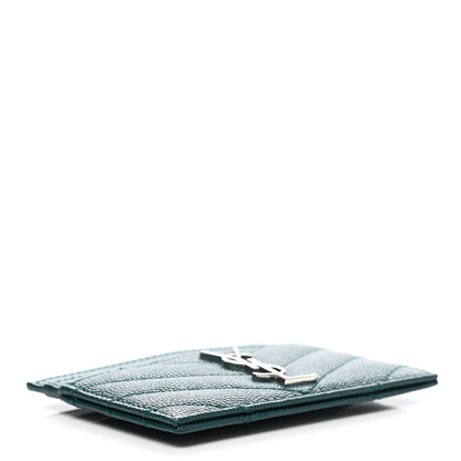 Saint Laurent Grain De Poudre Matelasse Chevron Monogram Credit Card Case Peacock Green 4 of 7