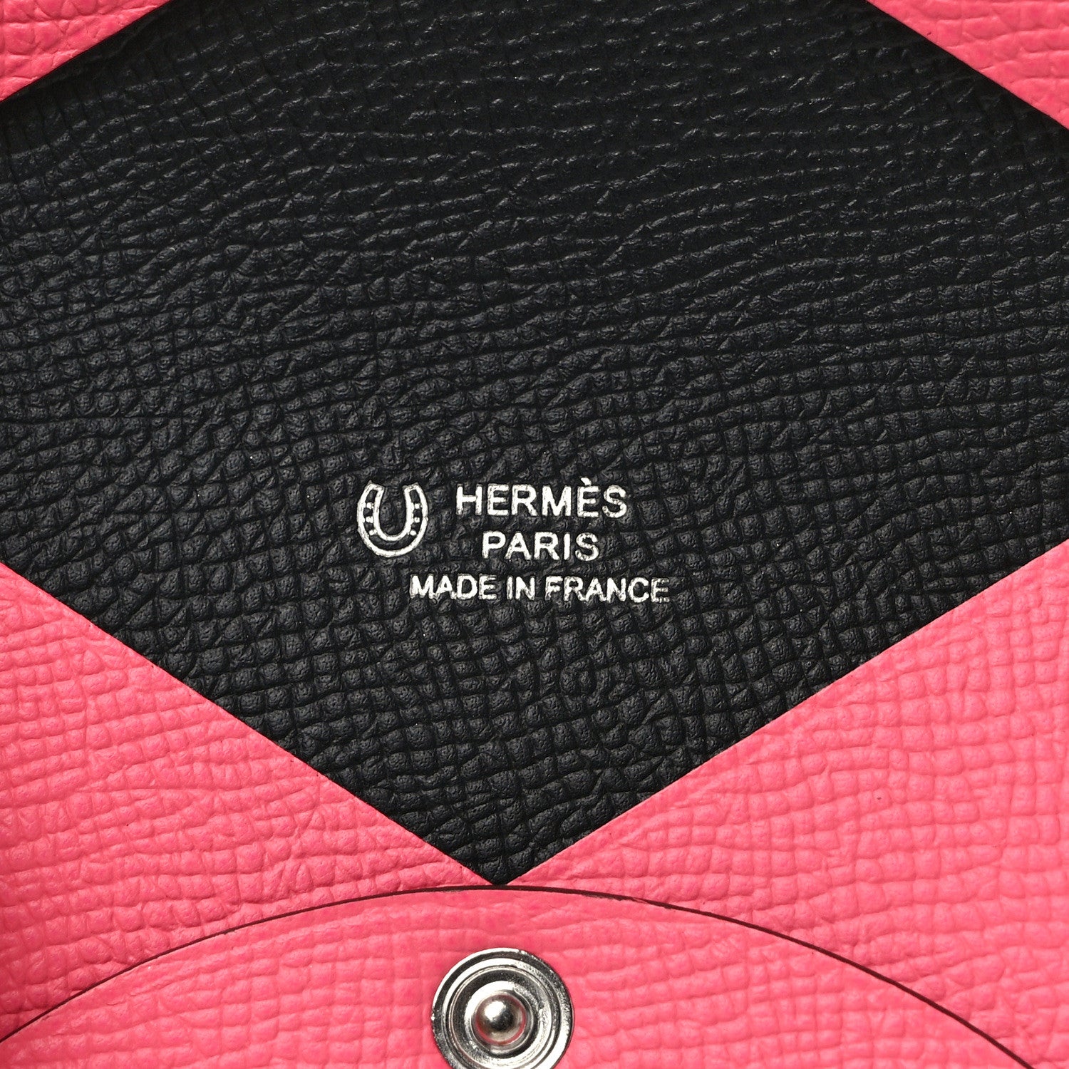 Hermes Epsom Horseshoe Calvi Card Case Rose Azalee Black 6 of 8