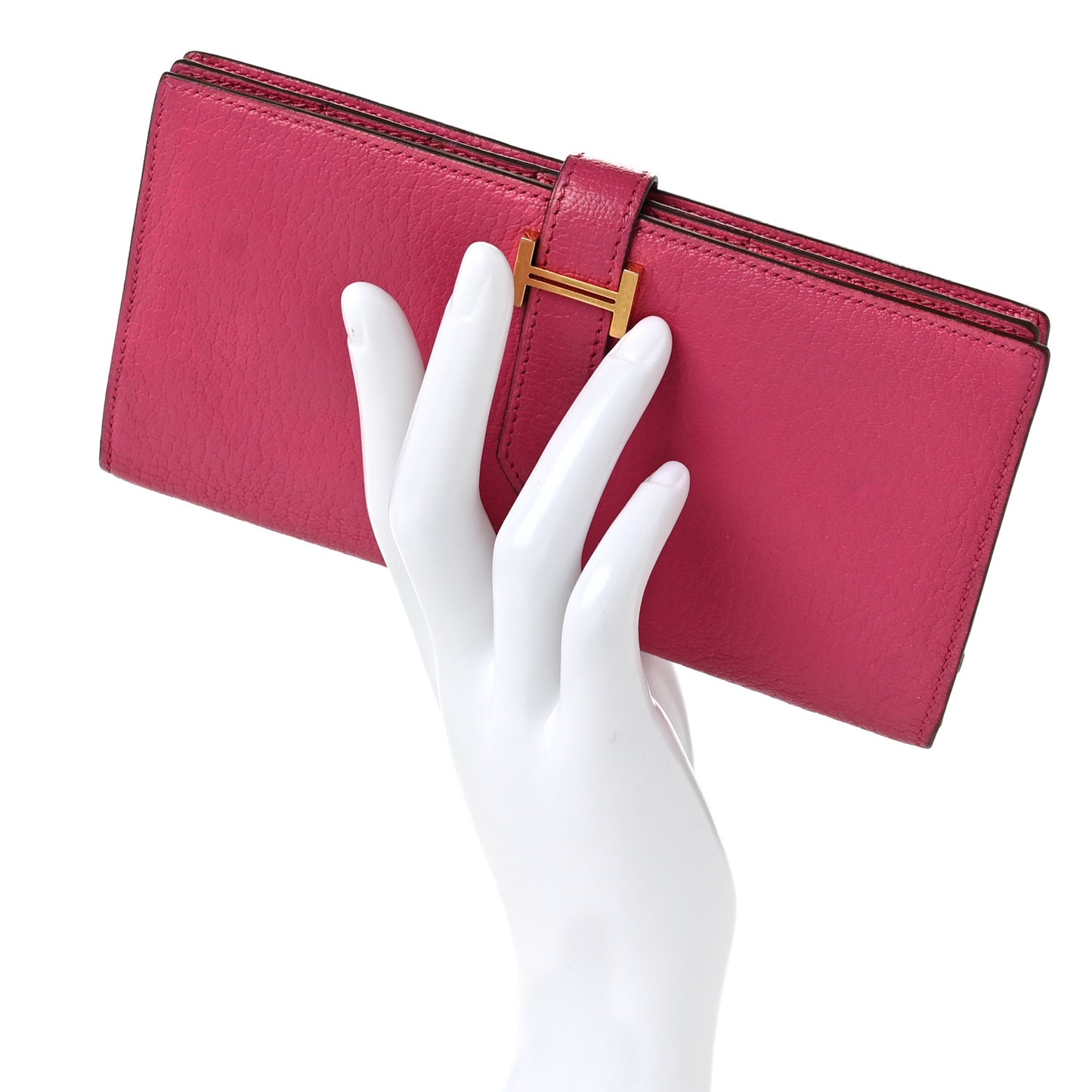 Chevre Mysore Bearn Gusset Wallet Rose Shocking