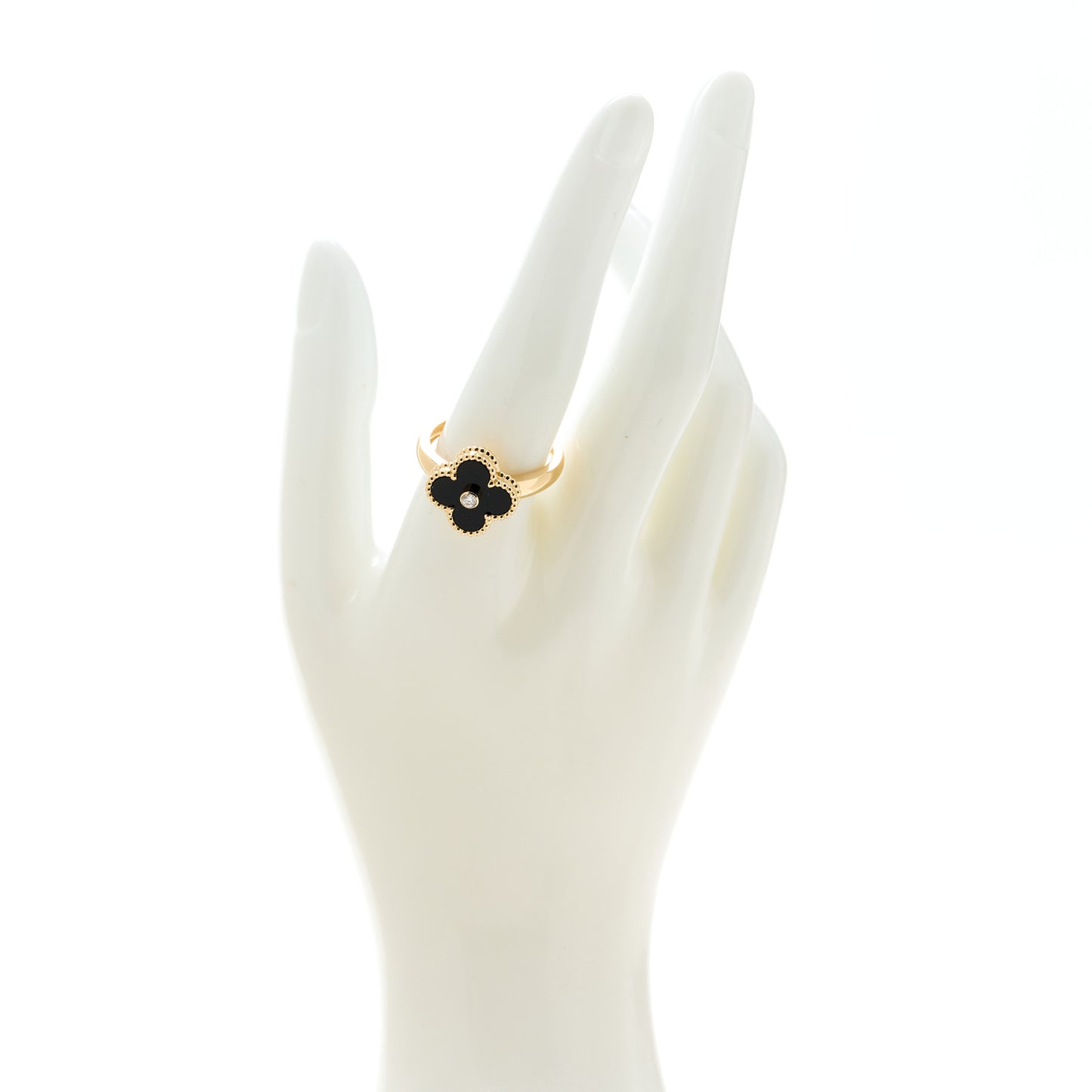 18K Yellow Gold Black Onyx Diamond Vintage Alhambra Ring 61 9.5
