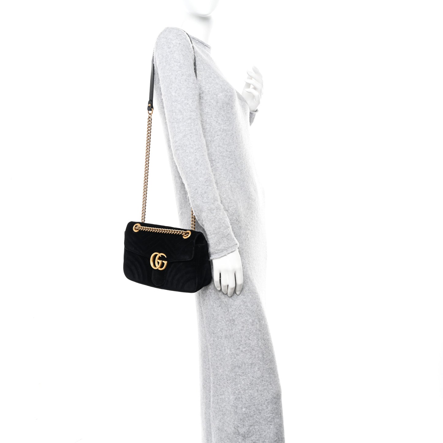 Velvet Matelasse Small GG Marmont Shoulder Bag Black