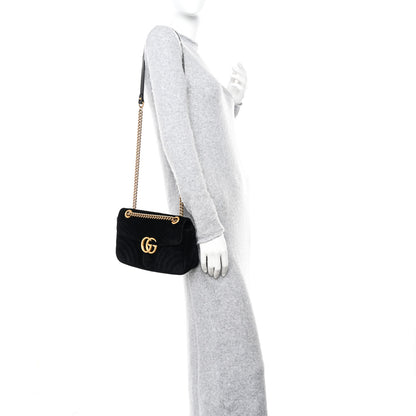 Gucci Velvet Matelasse Small GG Marmont Shoulder Bag Black 2 of 10