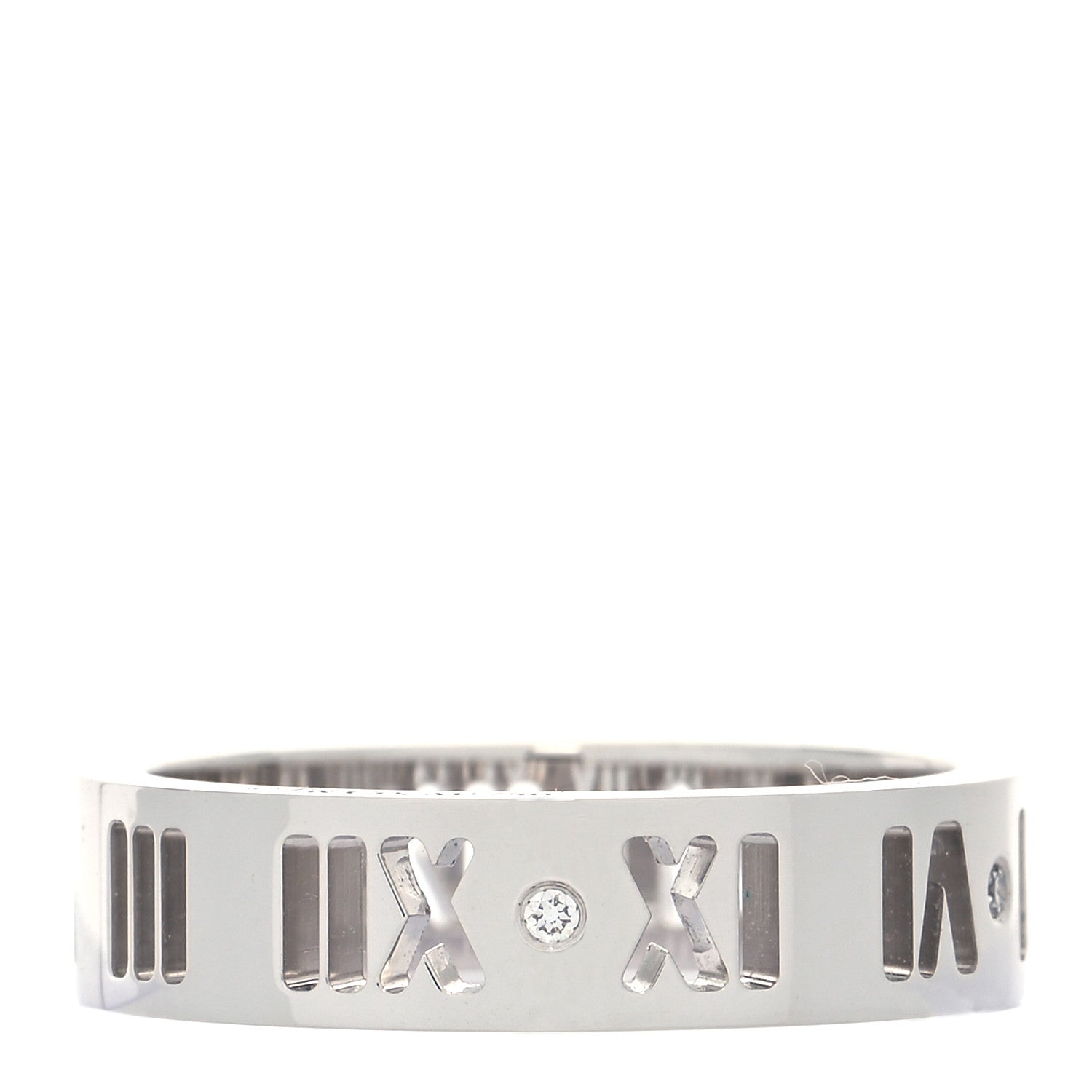 Tiffany 18K White Gold Diamond Wide Atlas Pierced Ring 54 6.75 1 of 5