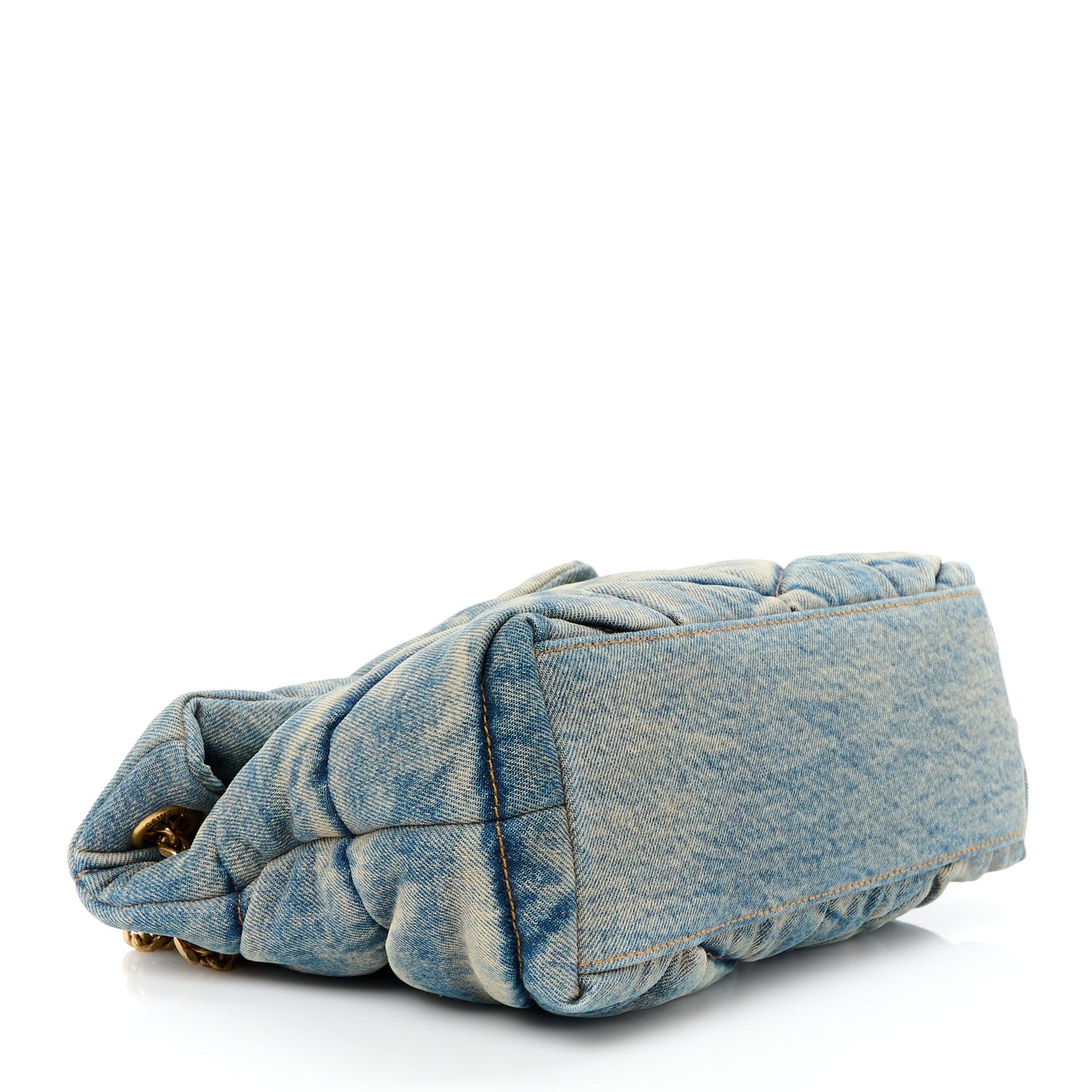 Denim Quilted Small Loulou Puffer Monogram Chain Satchel Blue Cinnamon