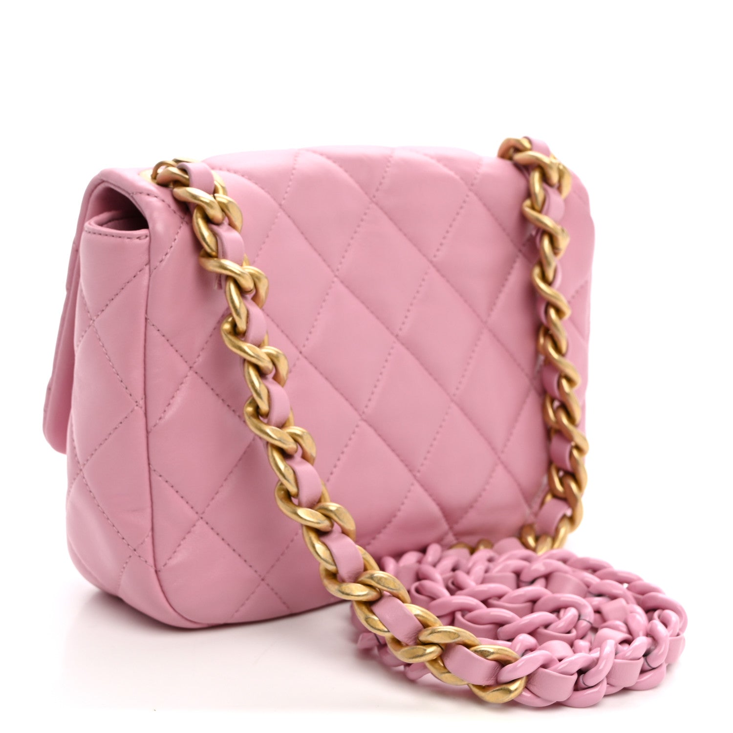 Chanel Lambskin Quilted Small Lacquered Chain Flap Pink 3 of 10