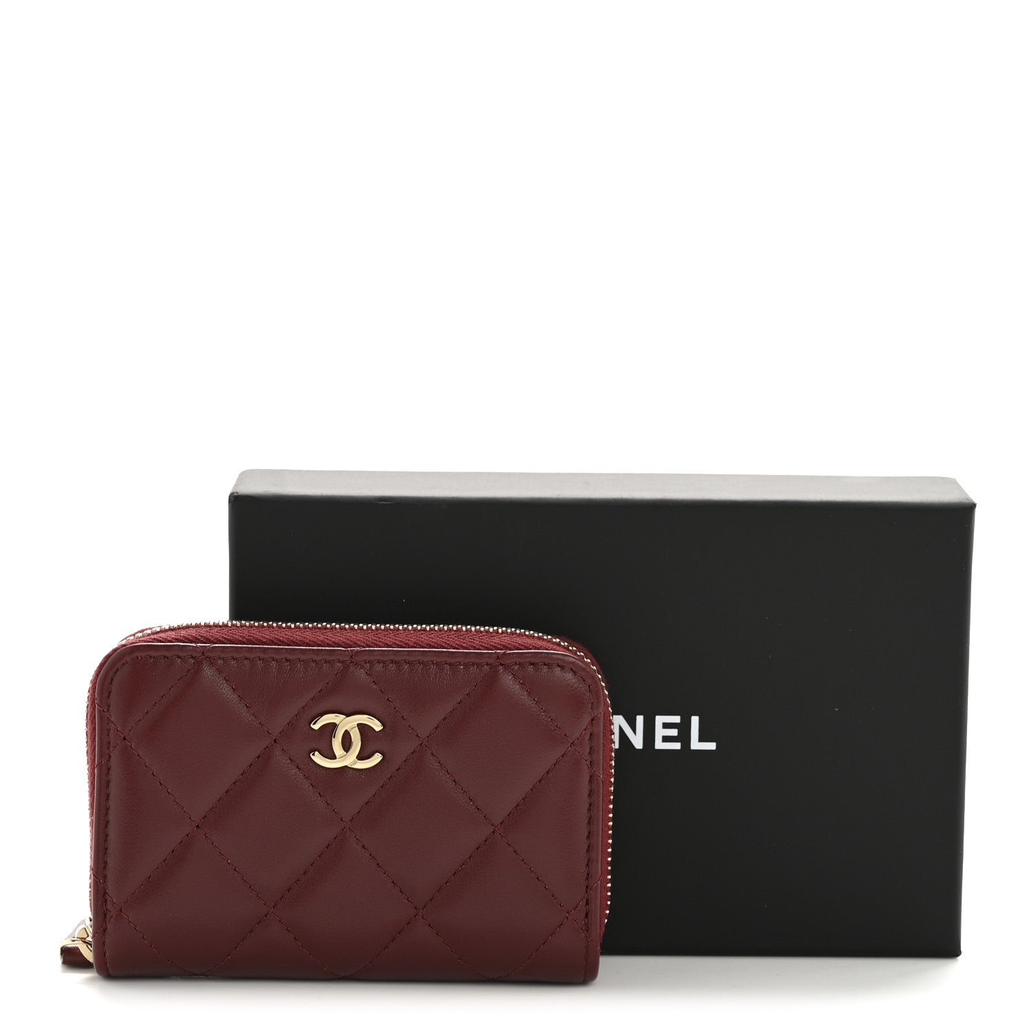 Chanel Lambskin Quilted Zip Around Coin Purse Wallet Burgundy 8 of 8
