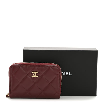 Chanel Lambskin Quilted Zip Around Coin Purse Wallet Burgundy 8 of 8