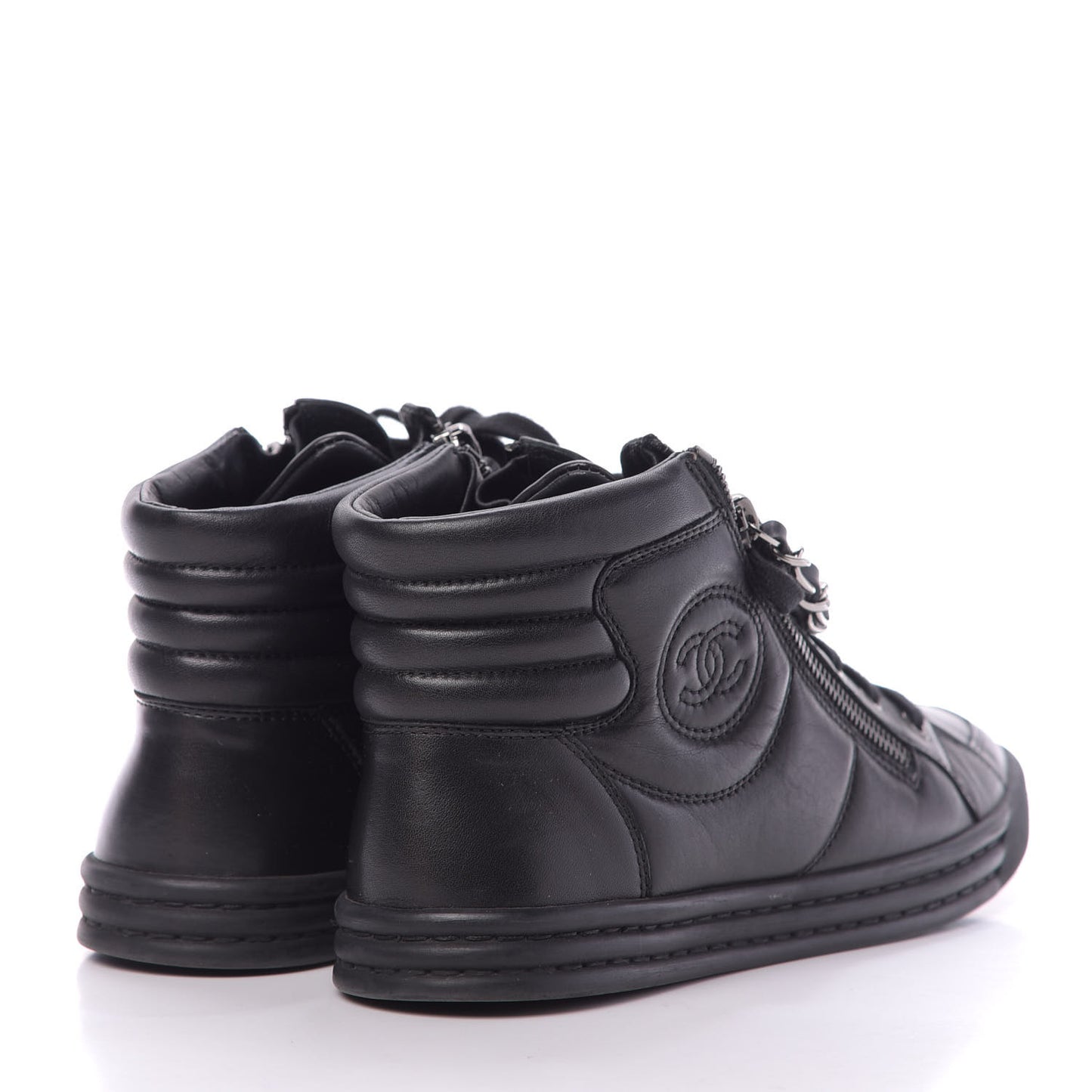 Lambskin Zipped Chain CC Sneakers 37 Black
