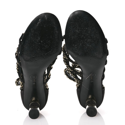 Chanel Kid Suede Chain CC Sandals 38 Black 6 of 9