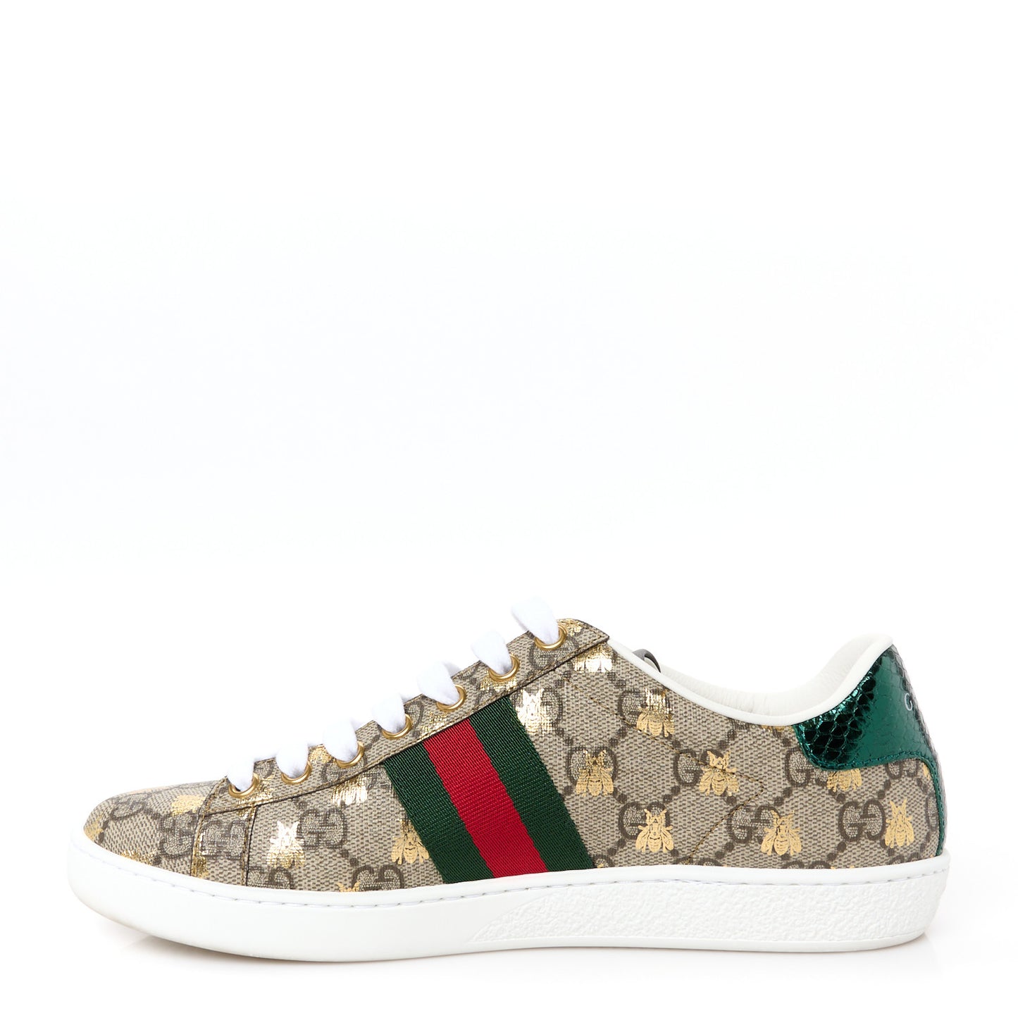 GG Supreme Monogram Bees Ayers Web Womens Ace Sneakers 37 Beige Oro Green Red