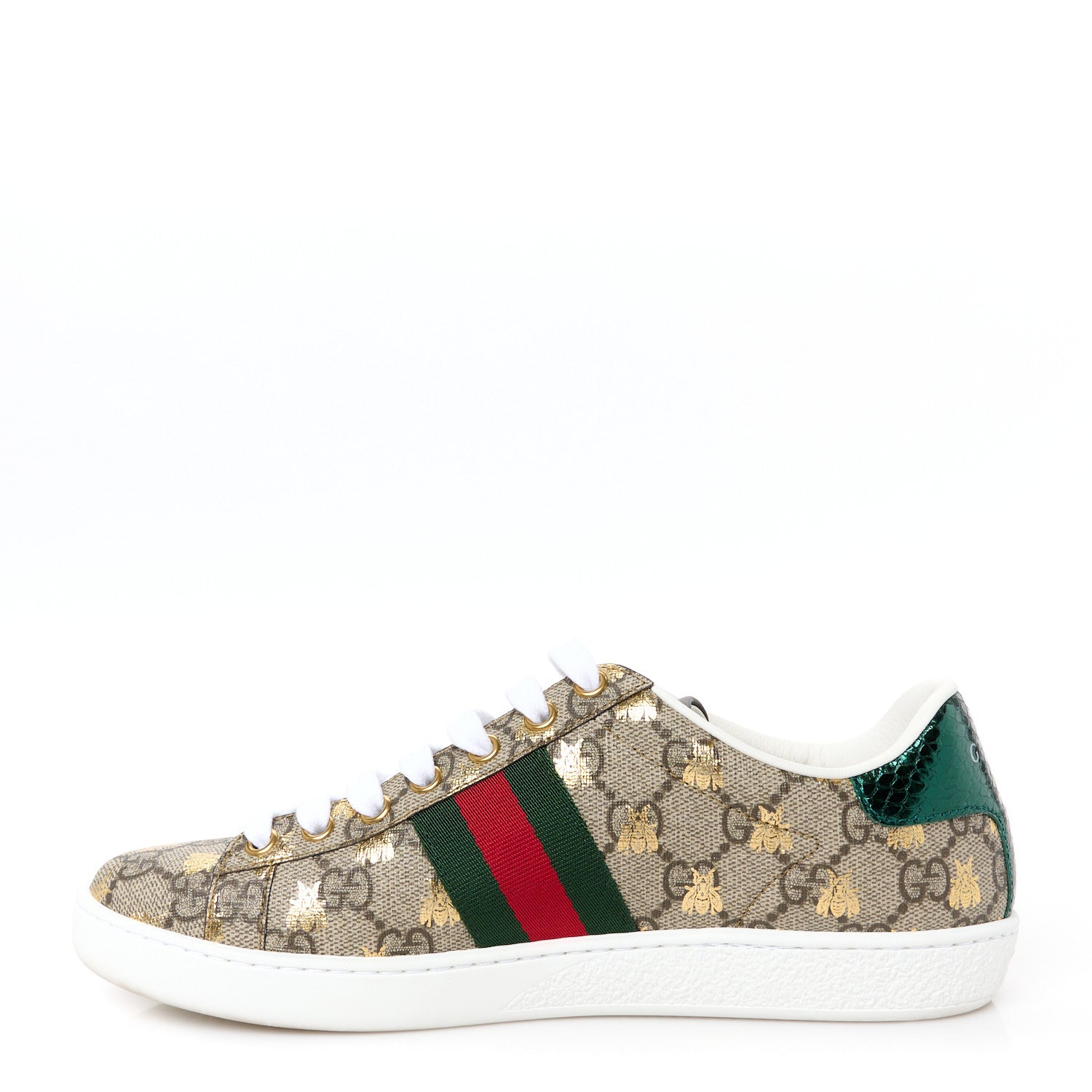 Gucci GG Supreme Monogram Bees Ayers Web Womens Ace Sneakers 37 Beige Oro Green Red 1 of 11