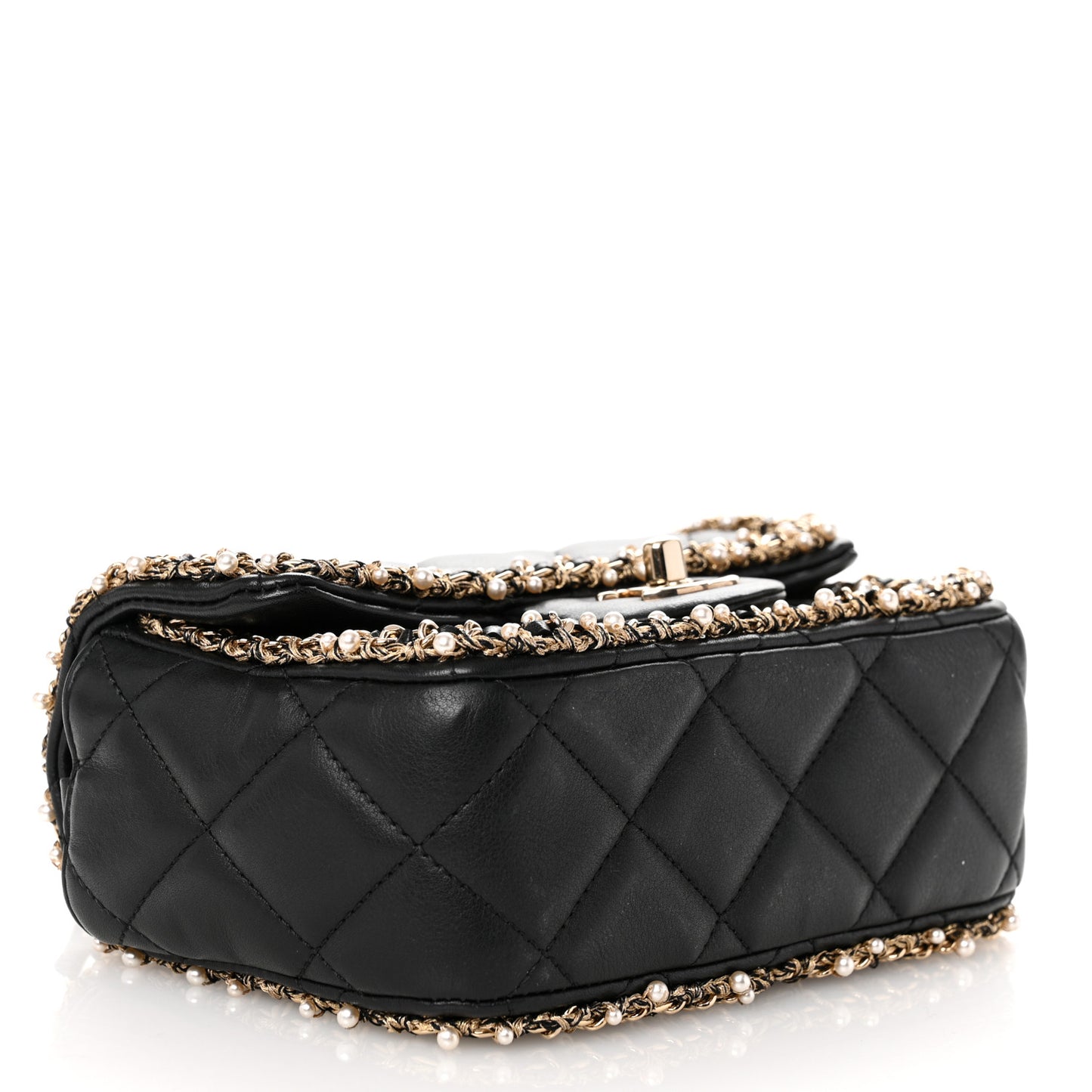 Lambskin Quilted Pearl Edge Mini Rectangular Flap Bag Black