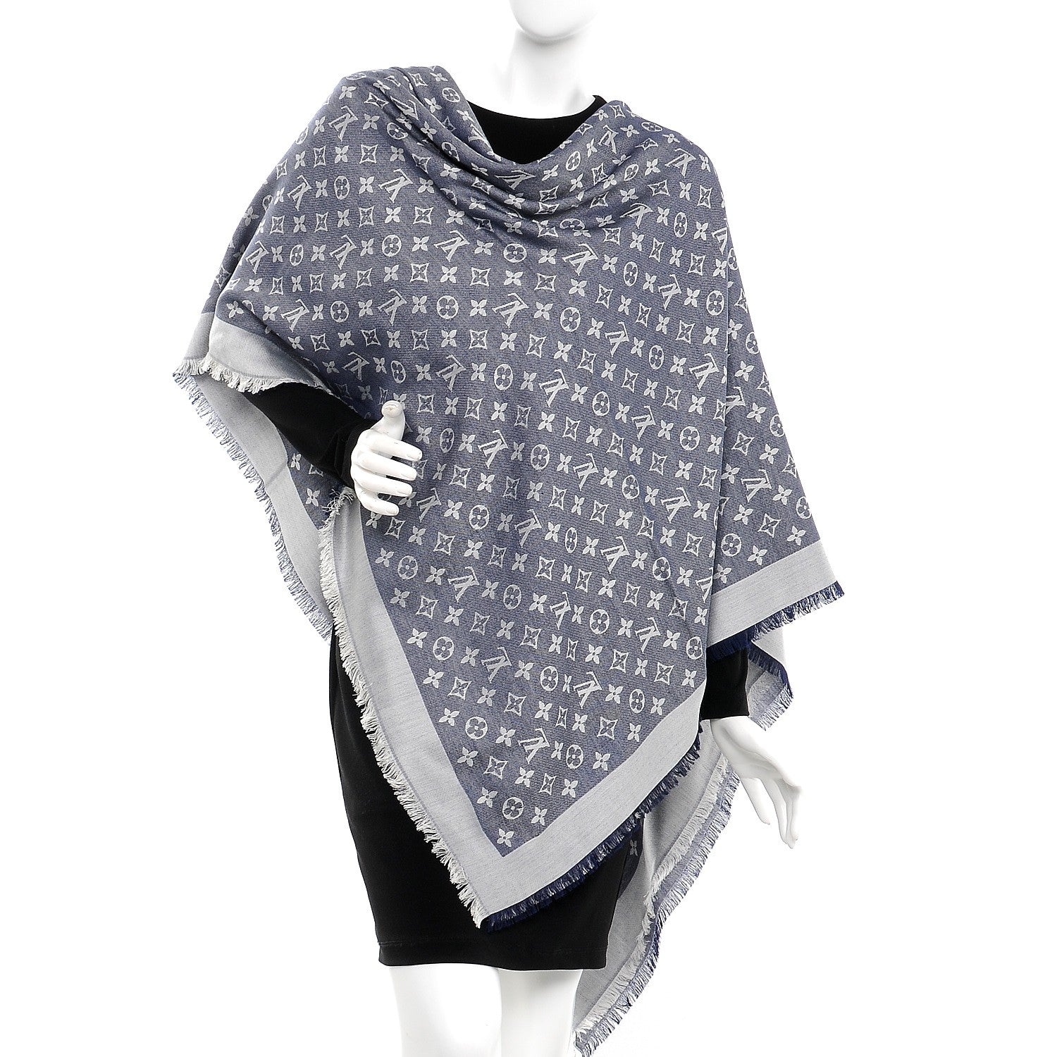 Louis Vuitton Silk Wool Monogram Denim Shawl Blue 2 of 4