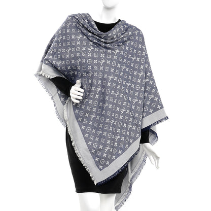 Louis Vuitton Silk Wool Monogram Denim Shawl Blue 2 of 4