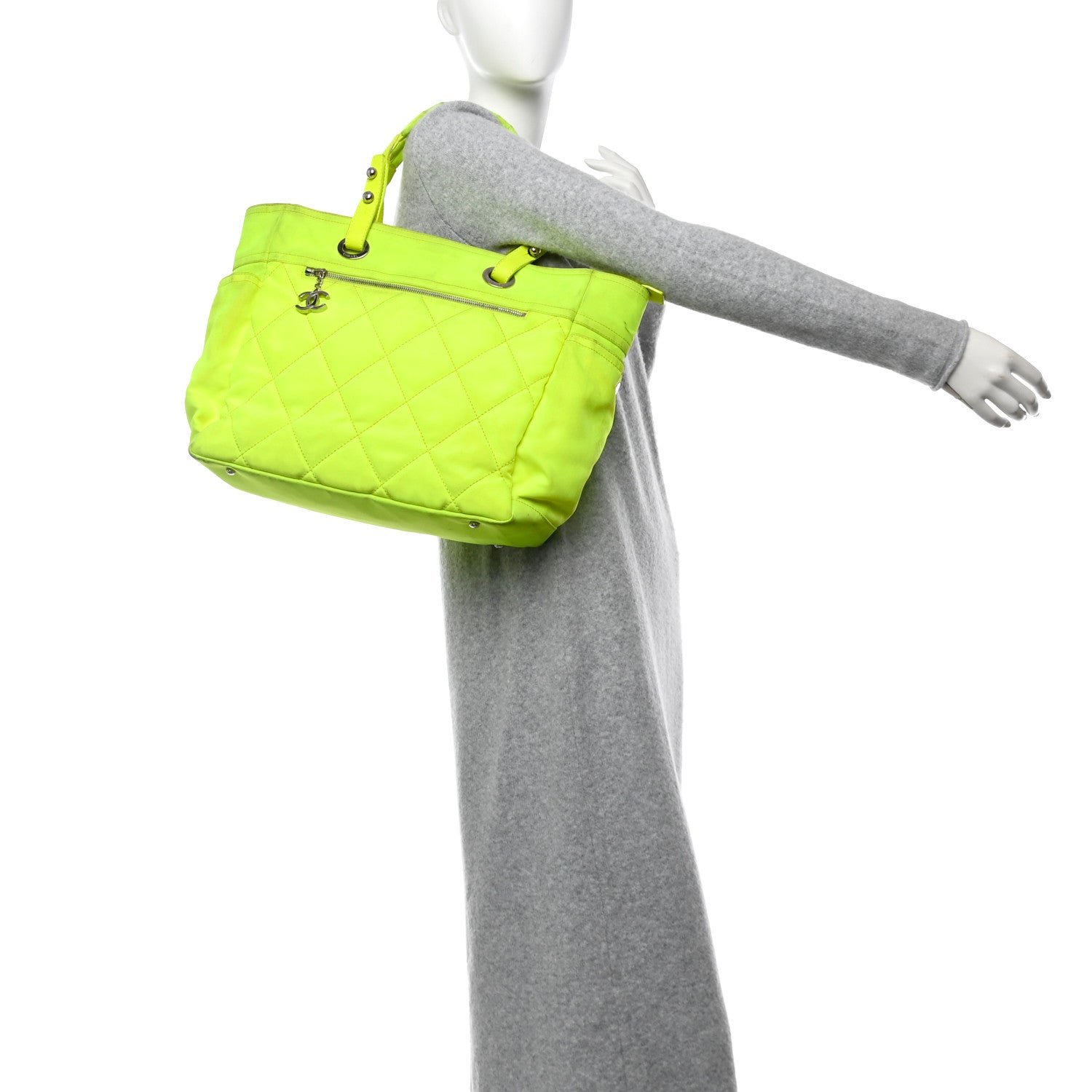 Chanel Coated Canvas Quilted Large Paris Biarritz Tote Neon Yellow 2 of 14