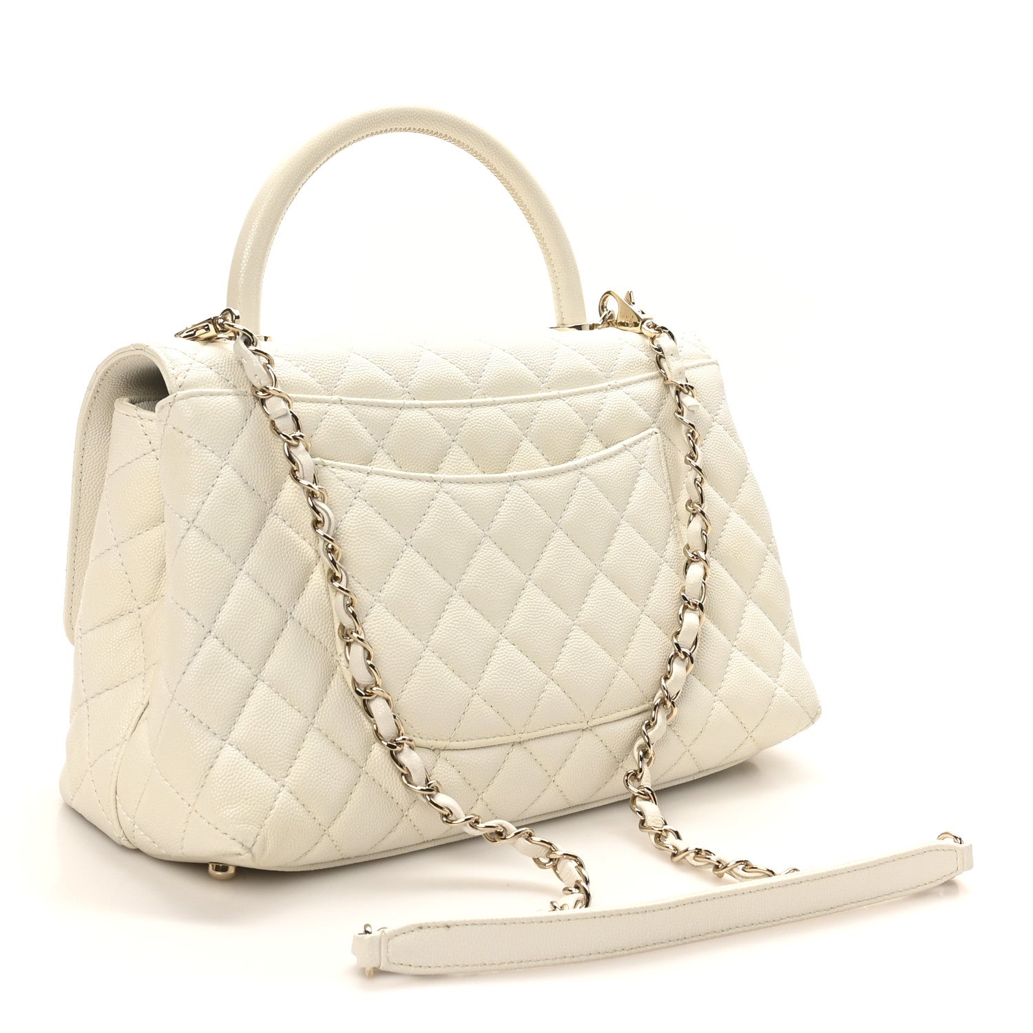Chanel Caviar Quilted Small Coco Handle Flap White 3 of 10