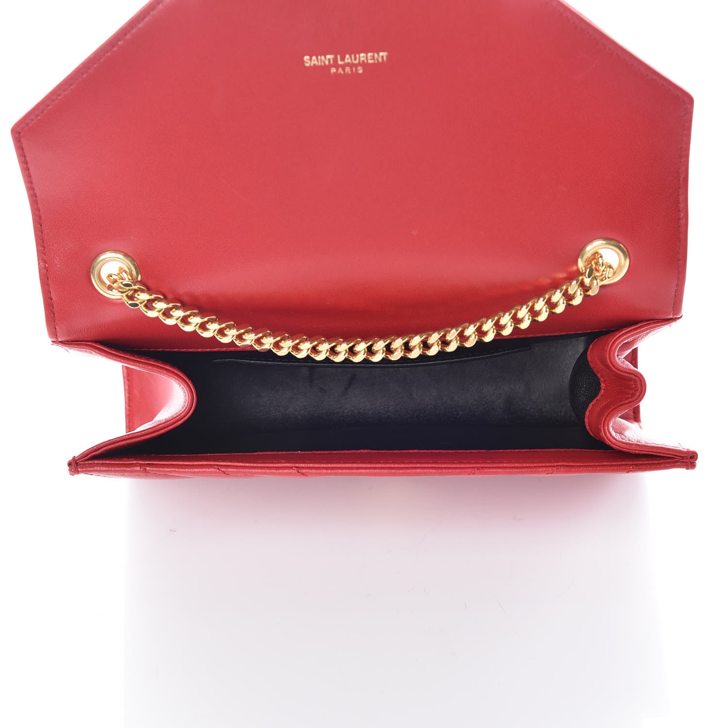 Saint Laurent Lambskin Matelasse Chevron Small Monogram Satchel Red 5 of 12