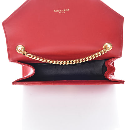 Saint Laurent Lambskin Matelasse Chevron Small Monogram Satchel Red 5 of 12