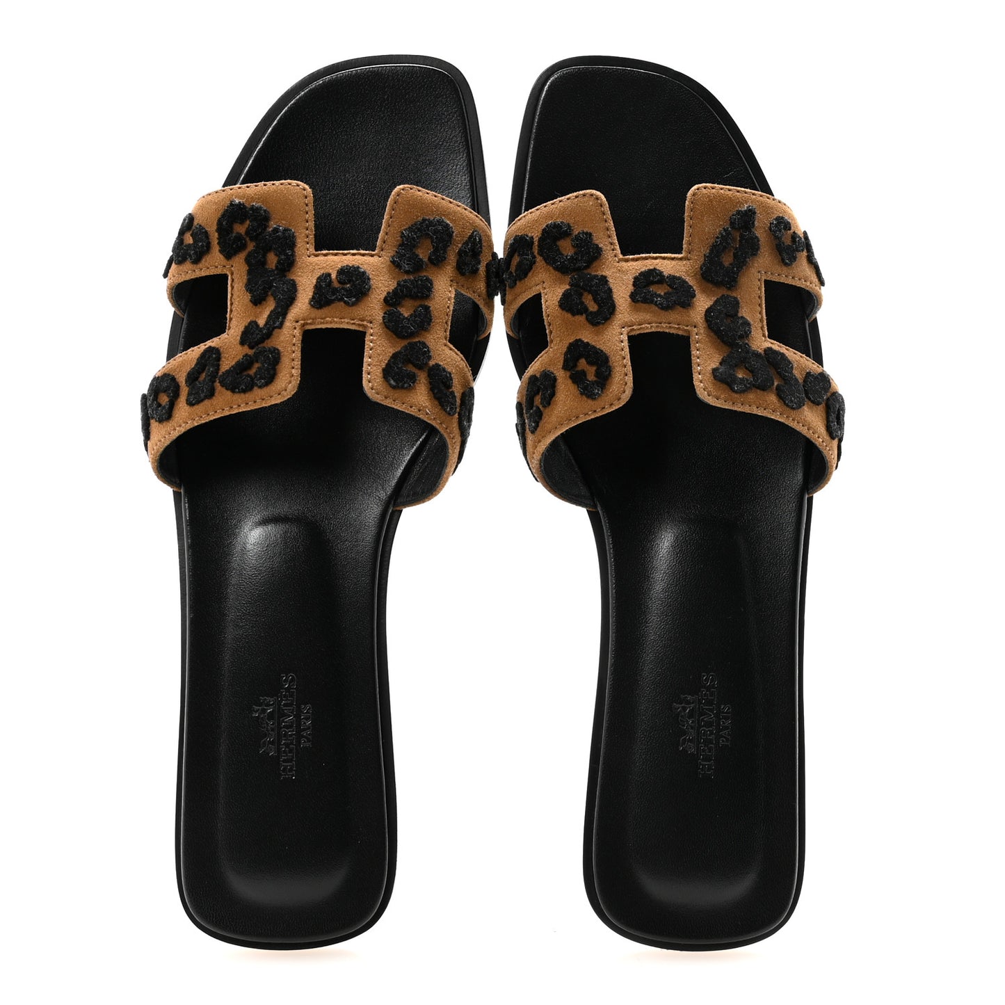 Suede Goatskin Tufted Leopard Womens Oran Sandals 40 Brun Fume Black