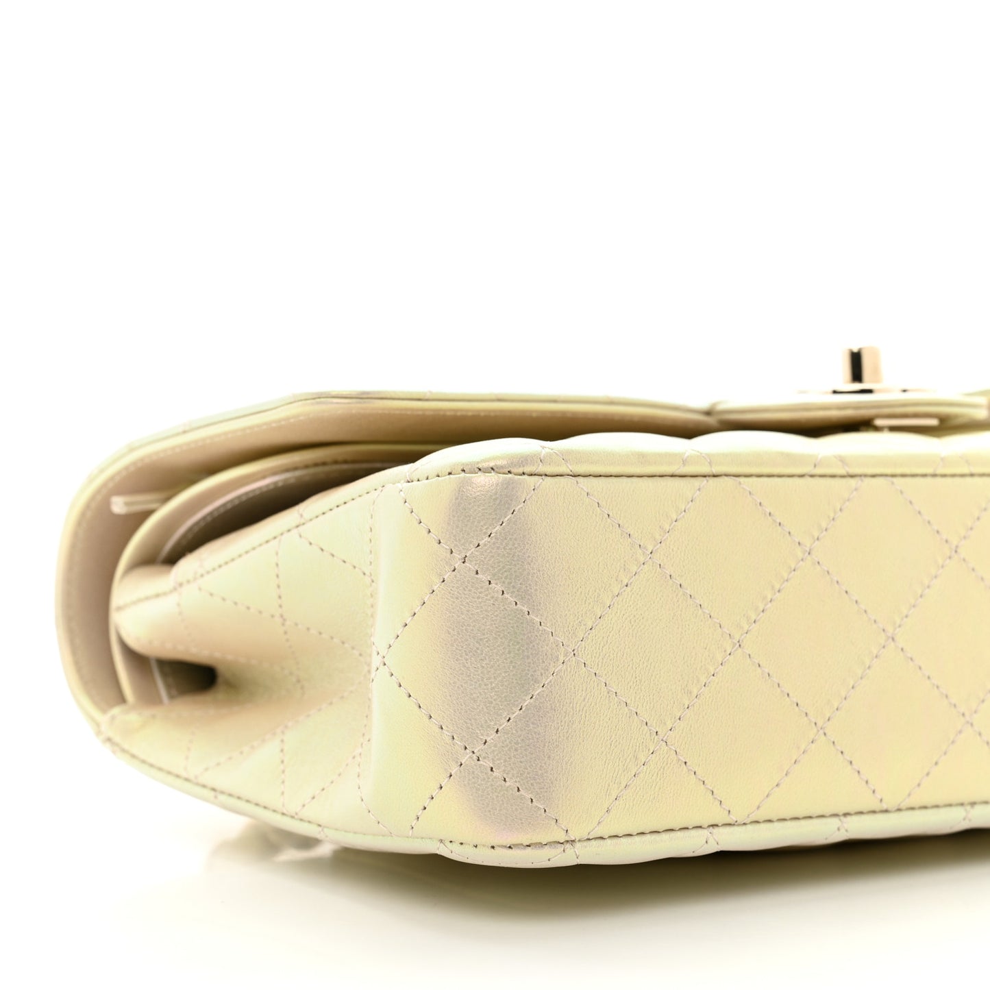 Iridescent Lambskin Quilted Medium Double Flap Ivory