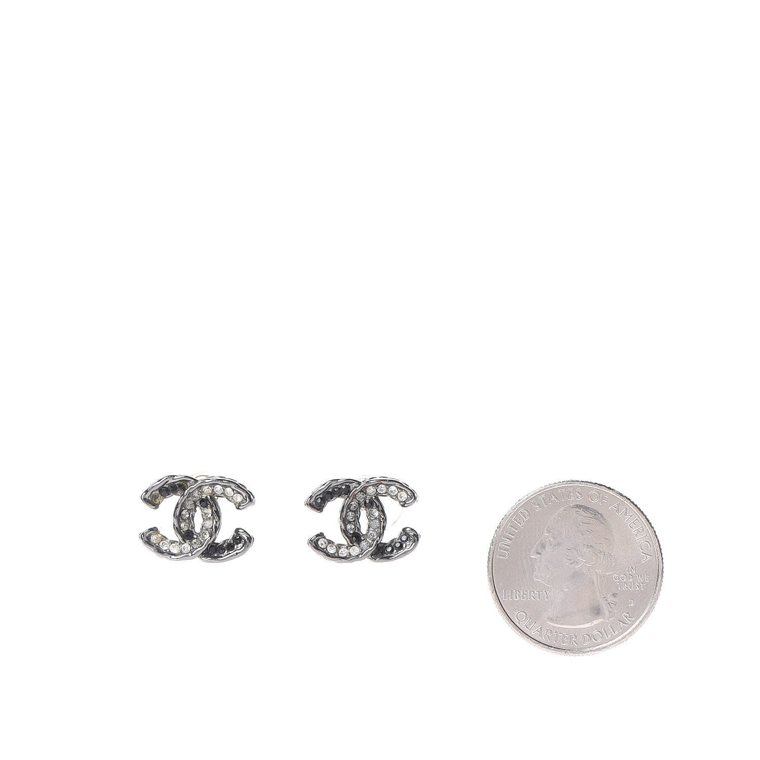 Chanel Ruthenium Crystal CC Earrings Silver Black 2 of 7