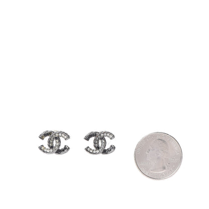 Chanel Ruthenium Crystal CC Earrings Silver Black 2 of 7