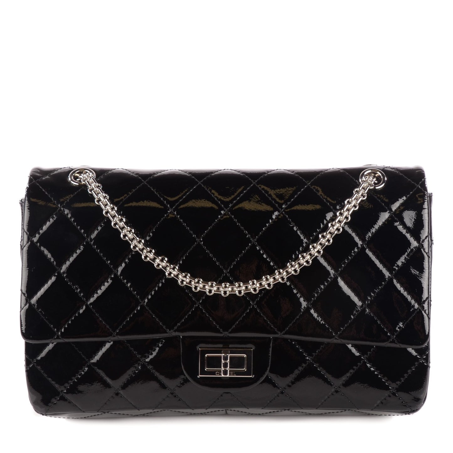 Distressed Patent Quilted 2.55 Reissue 227 Flap Black