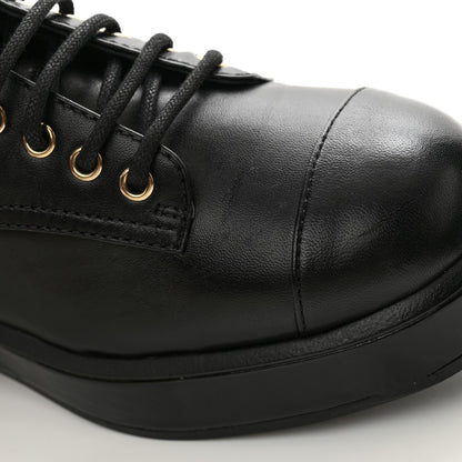 Chanel Lambskin Patent Calfskin Quilted CC Lace Up Combat Boots 37 Black 10 of 12