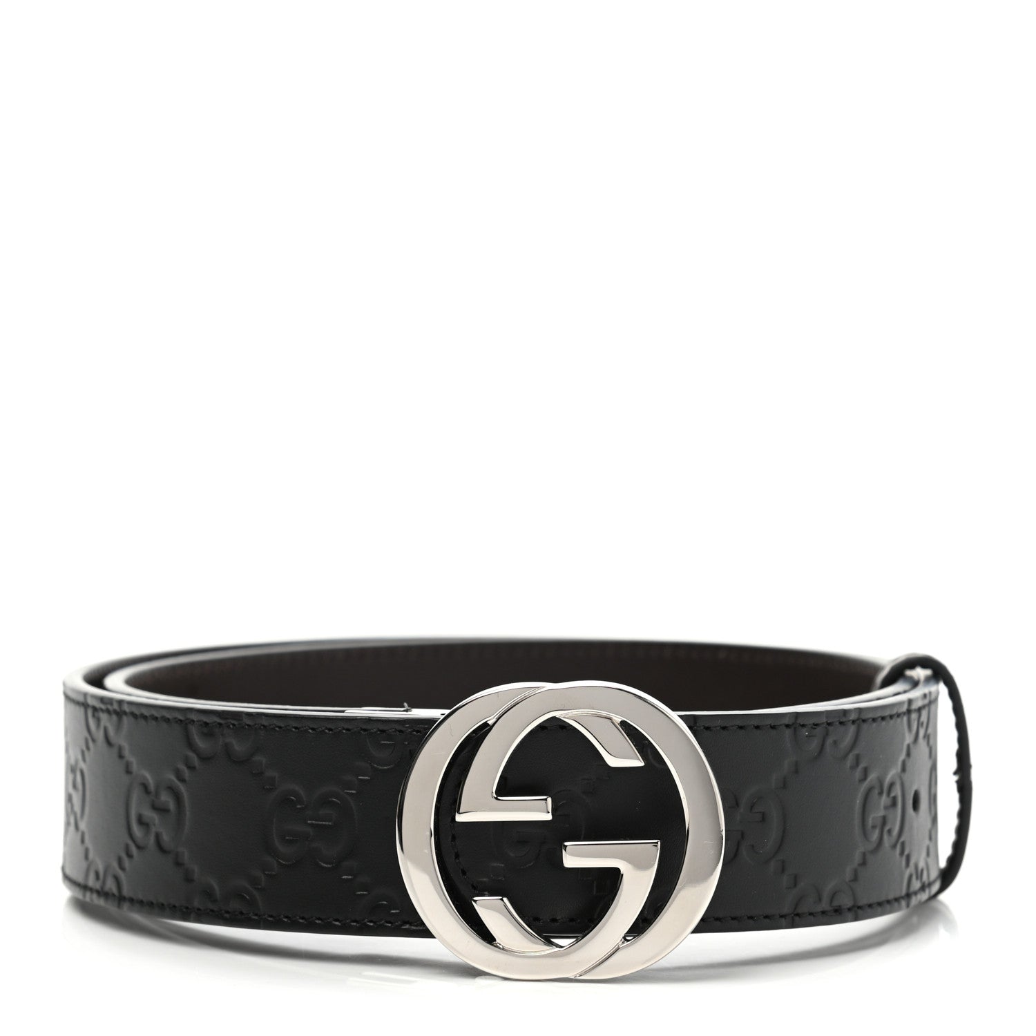 Gucci Guccissima Signature Interlocking G Reversible 37mm Belt 85 34 Black Cocoa 1 of 5