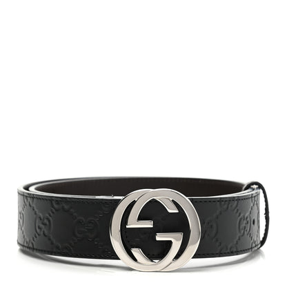 Gucci Guccissima Signature Interlocking G Reversible 37mm Belt 85 34 Black Cocoa 1 of 5